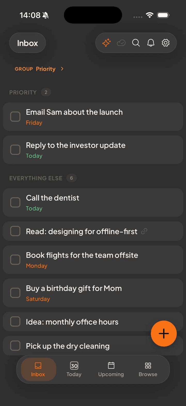 Demo of quickly capturing a task on mobile while offline — On the go.