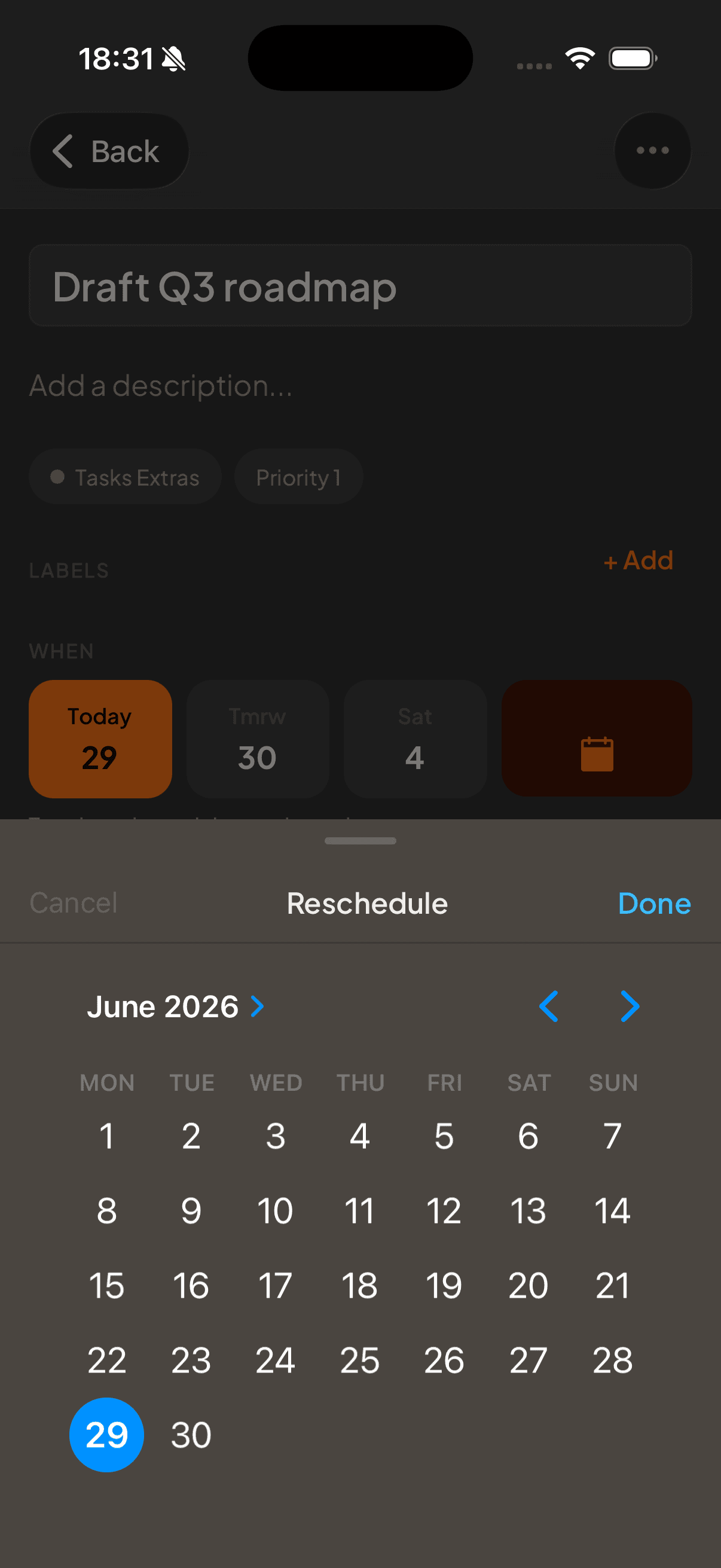 Rescheduling a task to a later day