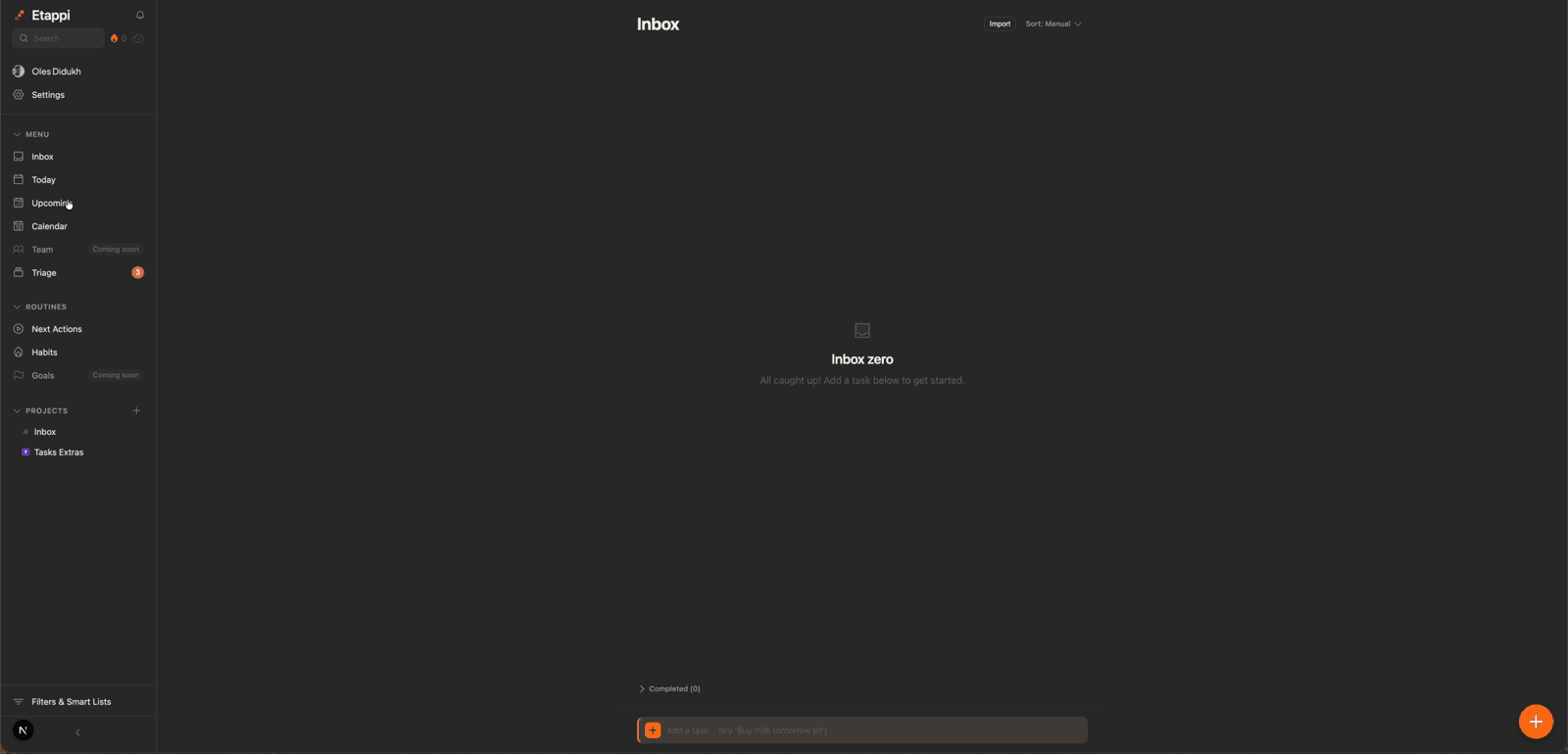 Short demo of dragging tasks across days in the weekly view — On the web.