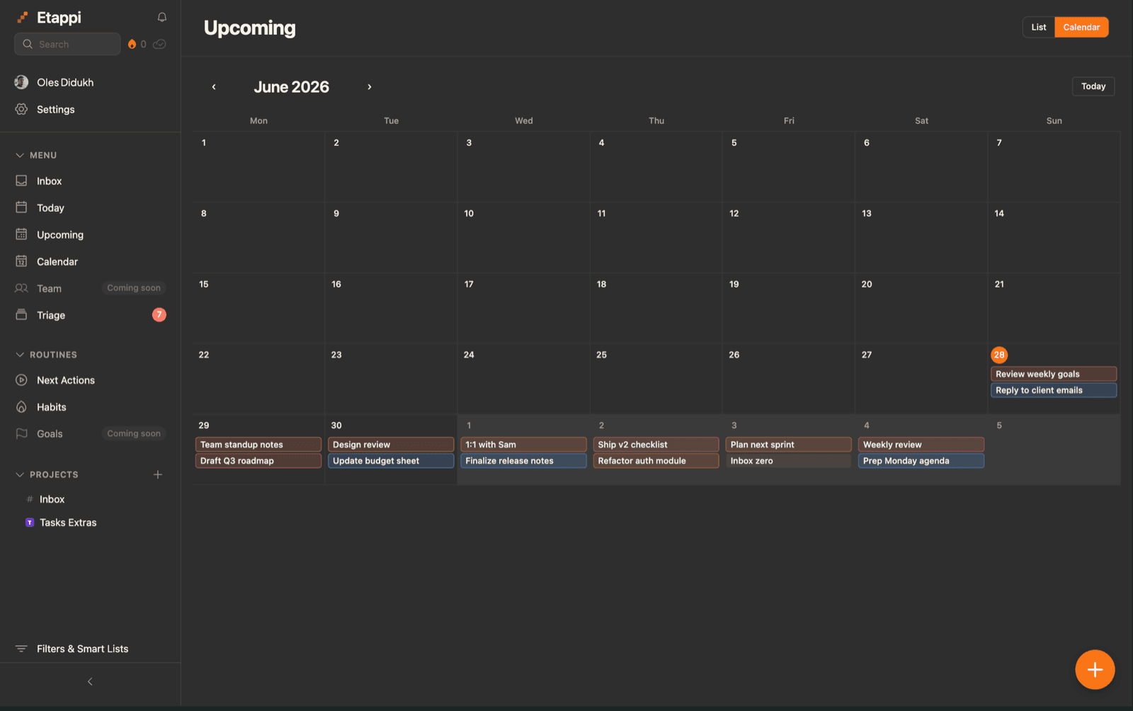 Weekly view showing a balanced spread of tasks per day