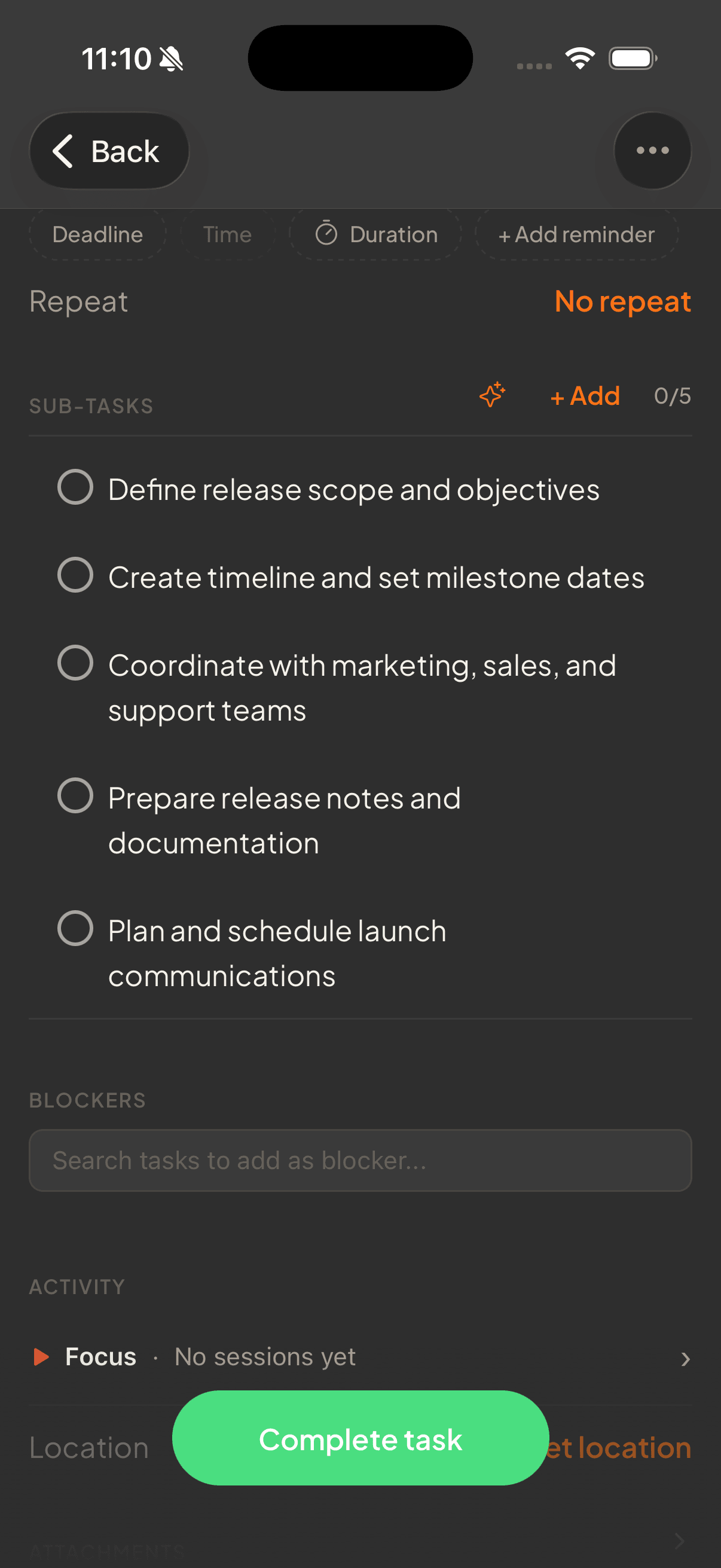 Accepting AI-suggested next actions on a task