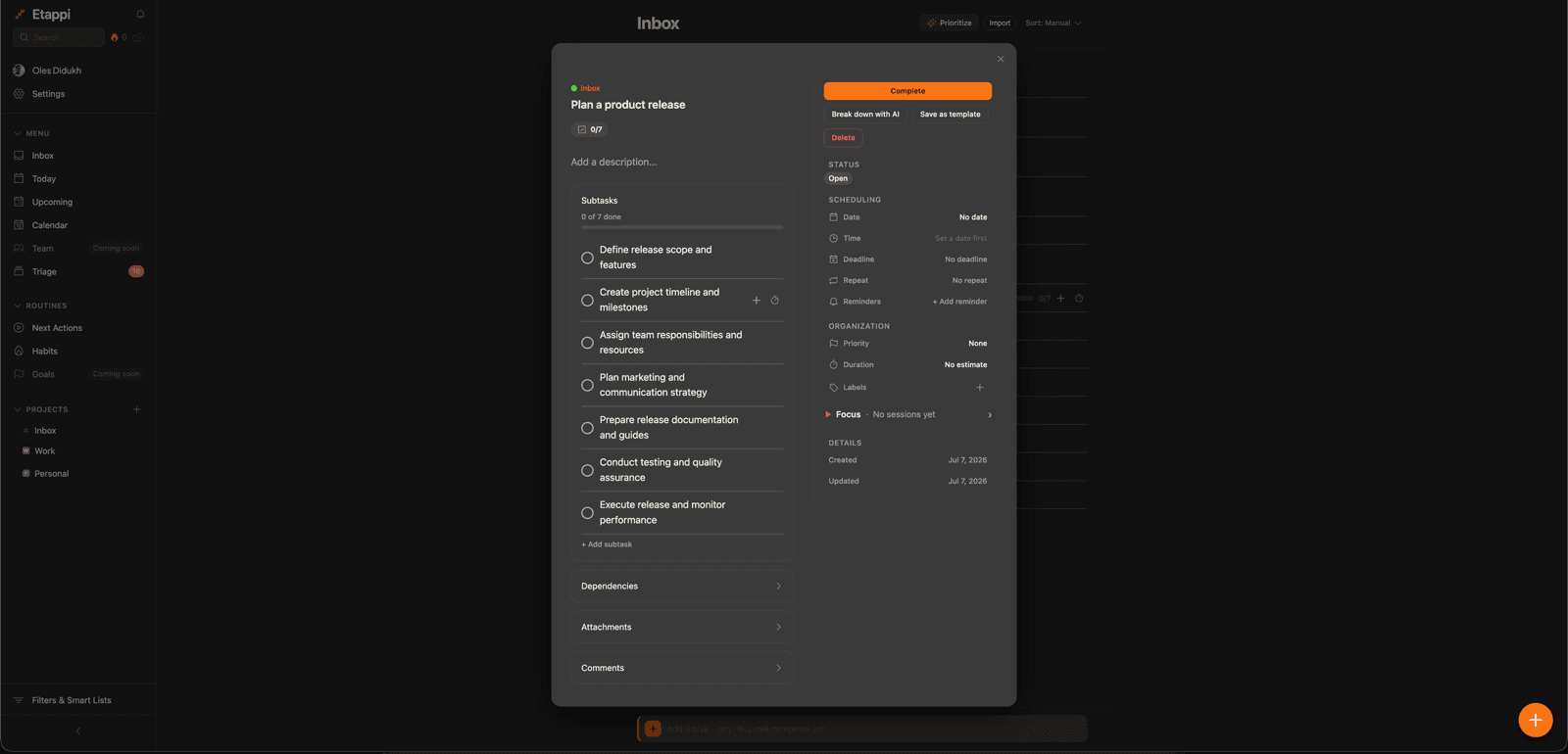 Accepting AI-suggested next actions on a task