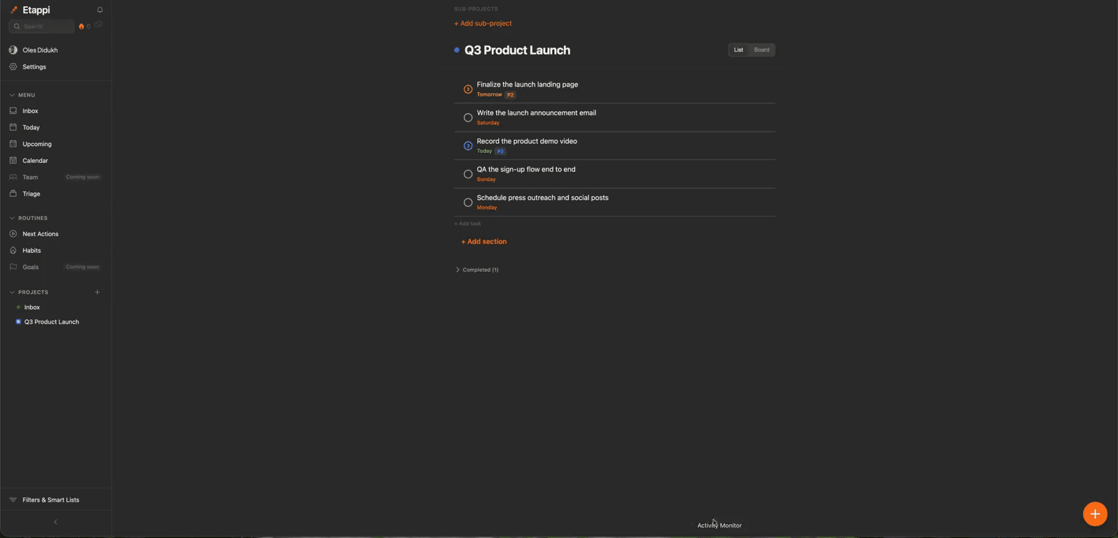 Demo of assigning a task and mentioning a teammate in a comment — On the web.
