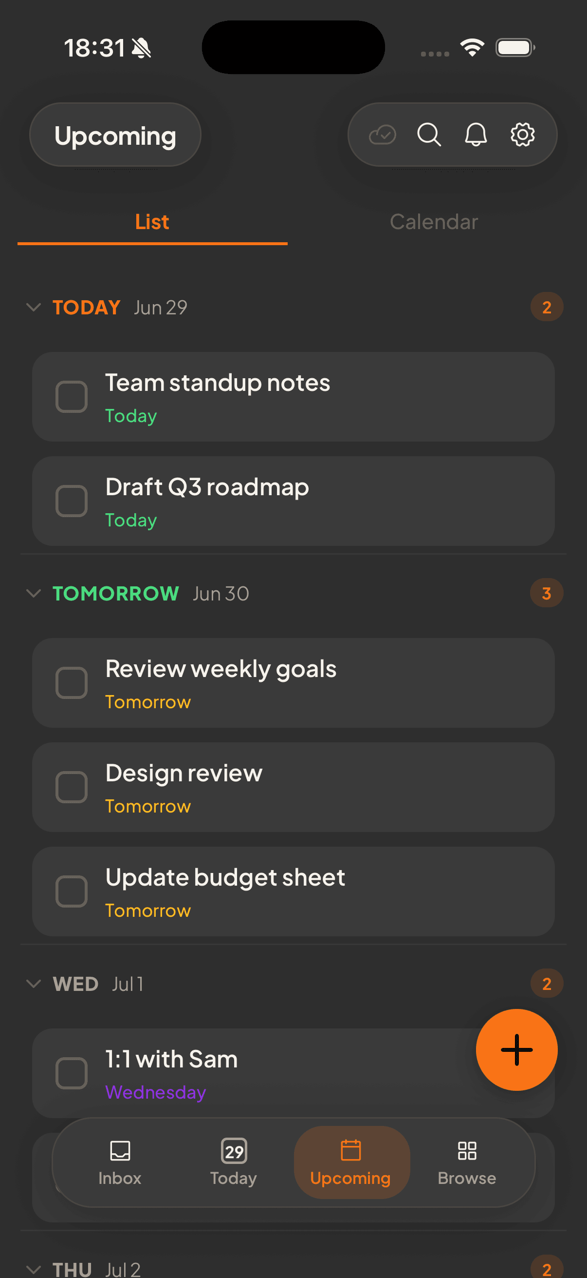etappi weekly planning board with tasks spread across the days of the week — On the go.